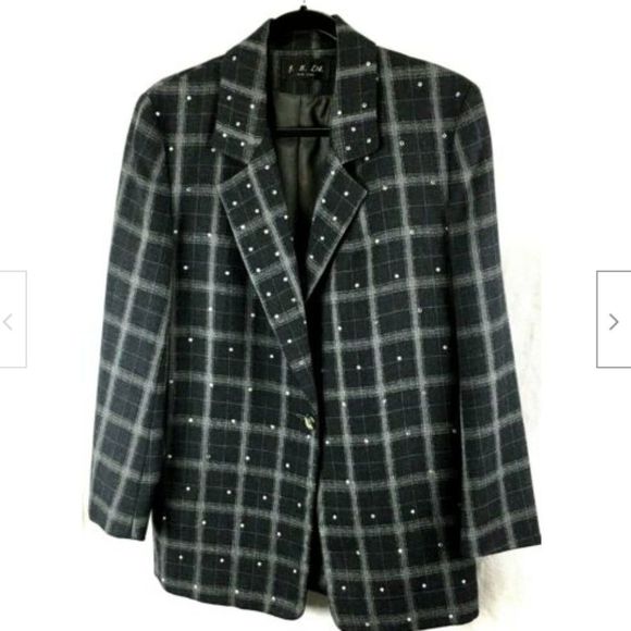 J.B Ltd New York Womens Black Checks Gray Jacket - Picture 1 of 3